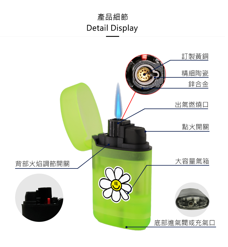 ZENGAZ 防風ライター 🌼ピースデイジー |ピースデイジー - 蛍光グリーン